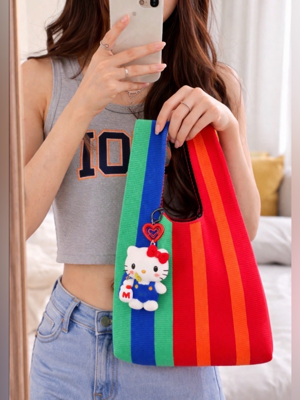 SUNSET STRIPE MINI KNOT WRISTLET LOOP BAG COLORFUL KNIT STATEMENT NOVELTY PURSE
